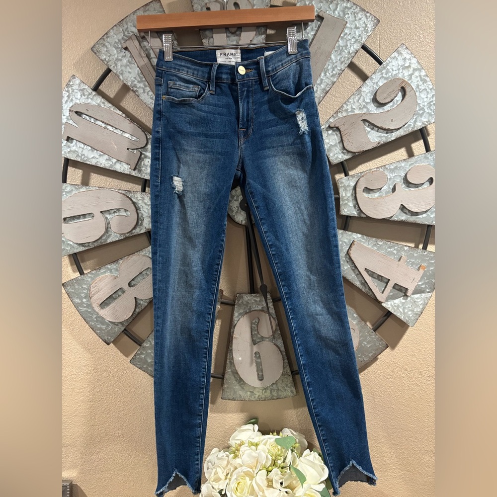 Frame Denim Women's Distressed Blue Skinny Jeans